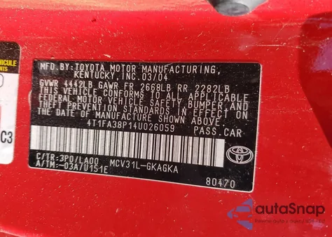 2004 Toyota Camry Solara Se from USA, damaged, VIN 4T1FA38P14U026059